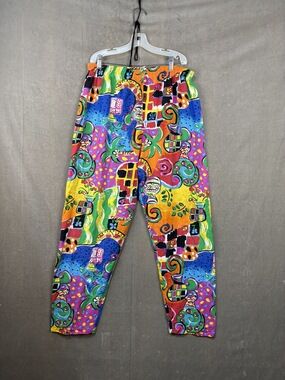 KWBL Los Angeles Women Pants Colorful Abstract Harem Size 14 Pre-Owned Elastic W